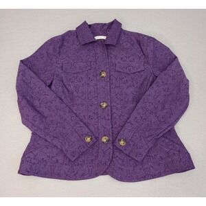 Coldwater Creek Sz 16 XL Electric‎ Purple Floral Jacquard Jacket Blazer Textured